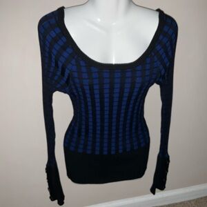 Bebe Blue and Black Checkered Sweater